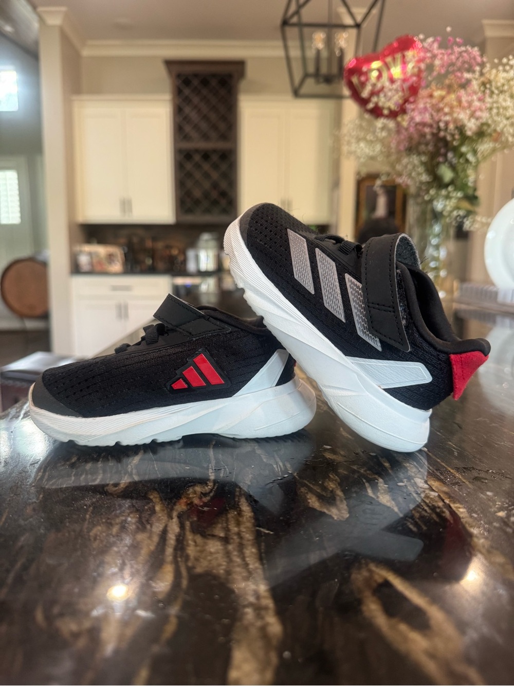 adidas Kids Black Sneakers with Red Highlights and White Sole